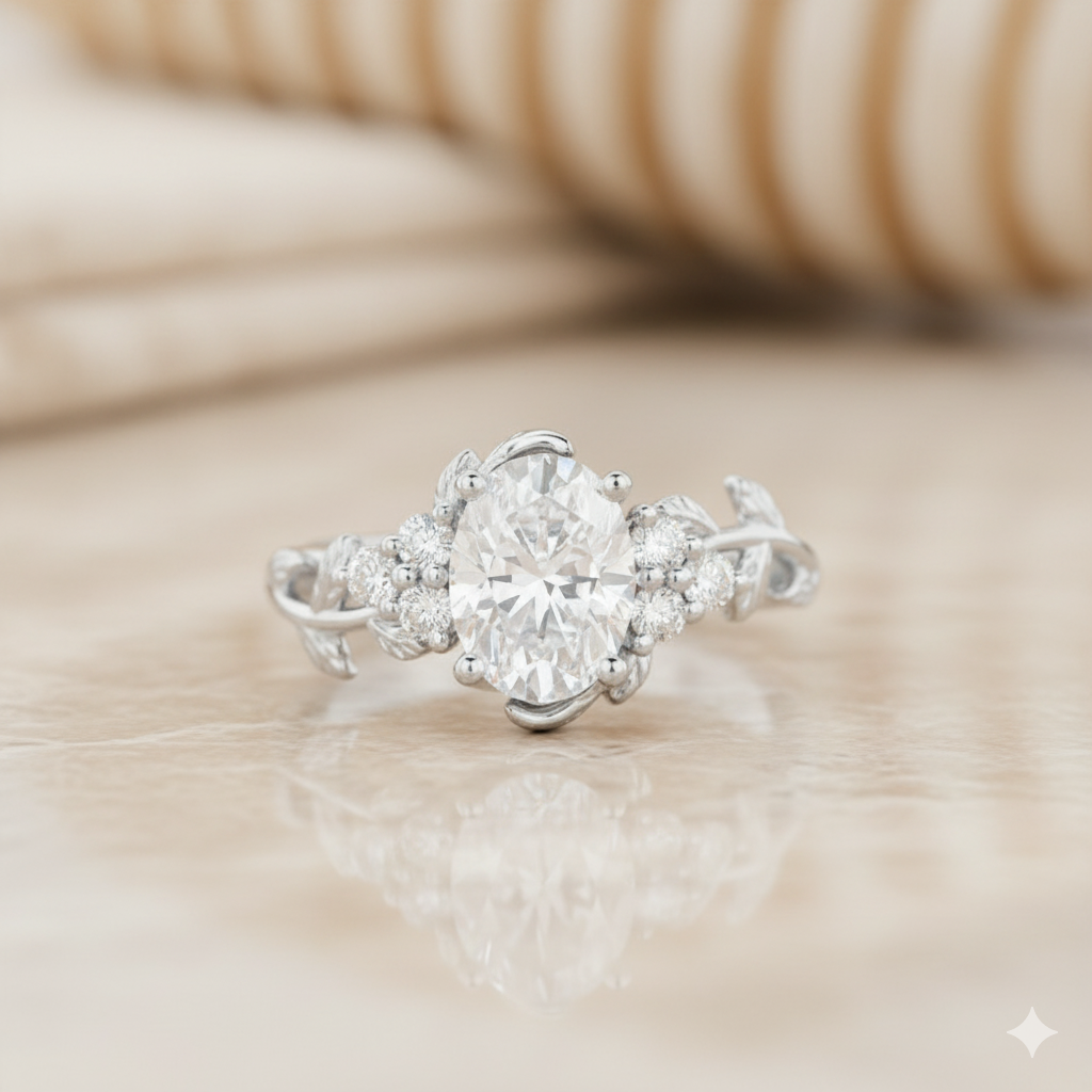 1.450ct Unique Oval Cut Moissanite Engagement Ring