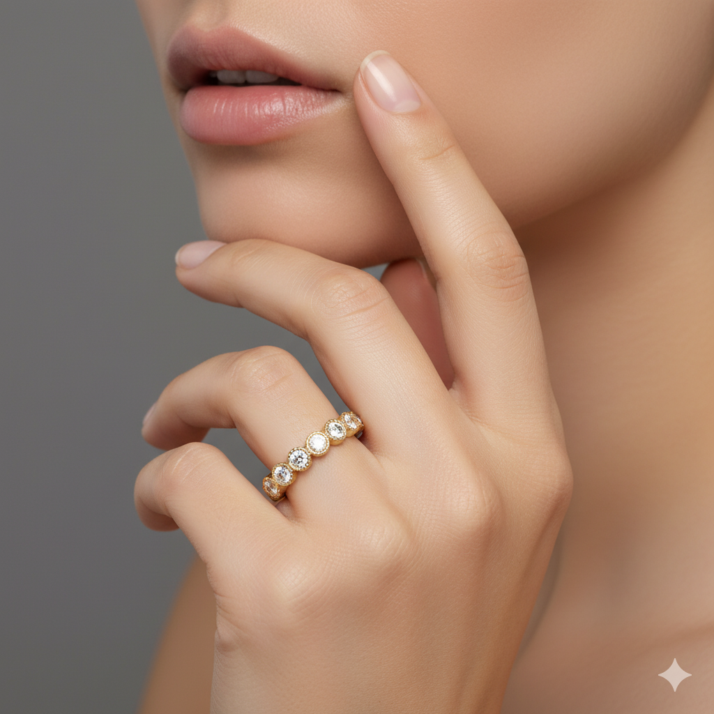 14K Solid Gold Moissanite Half Eternity Wedding Band Stackable Ring