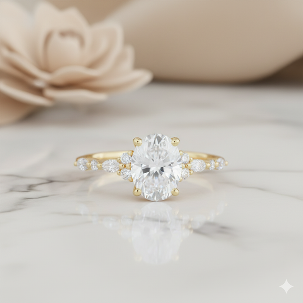 2.210CT Oval Moissanite Engagement Ring Vintage Marquise Diamond Accented Ring