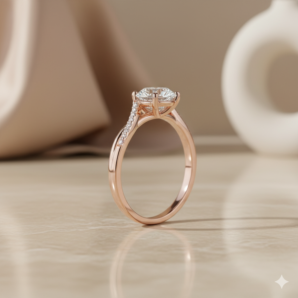 1.08ct Round Cut Moissanite Engagement Ring Twist Split Shank Ring