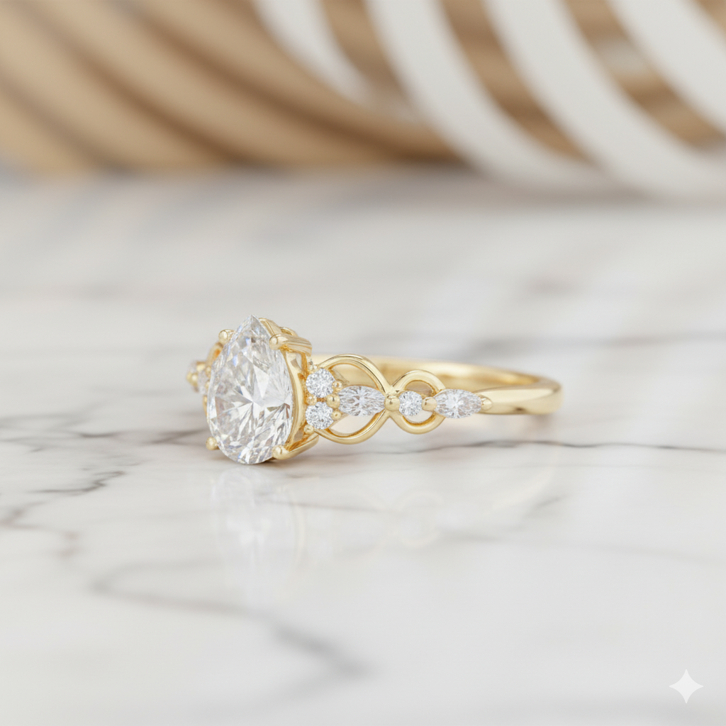 1.460CT Pear Shaped Moissanite Engagement Ring  Vintage Infinity Twist Diamond Ring