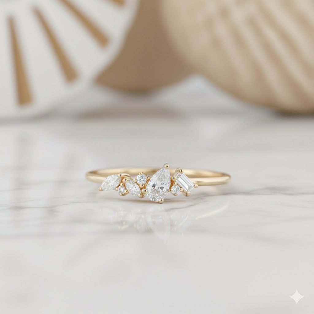1.180CT Unique Pear Cut Moissanite Engagement Ring