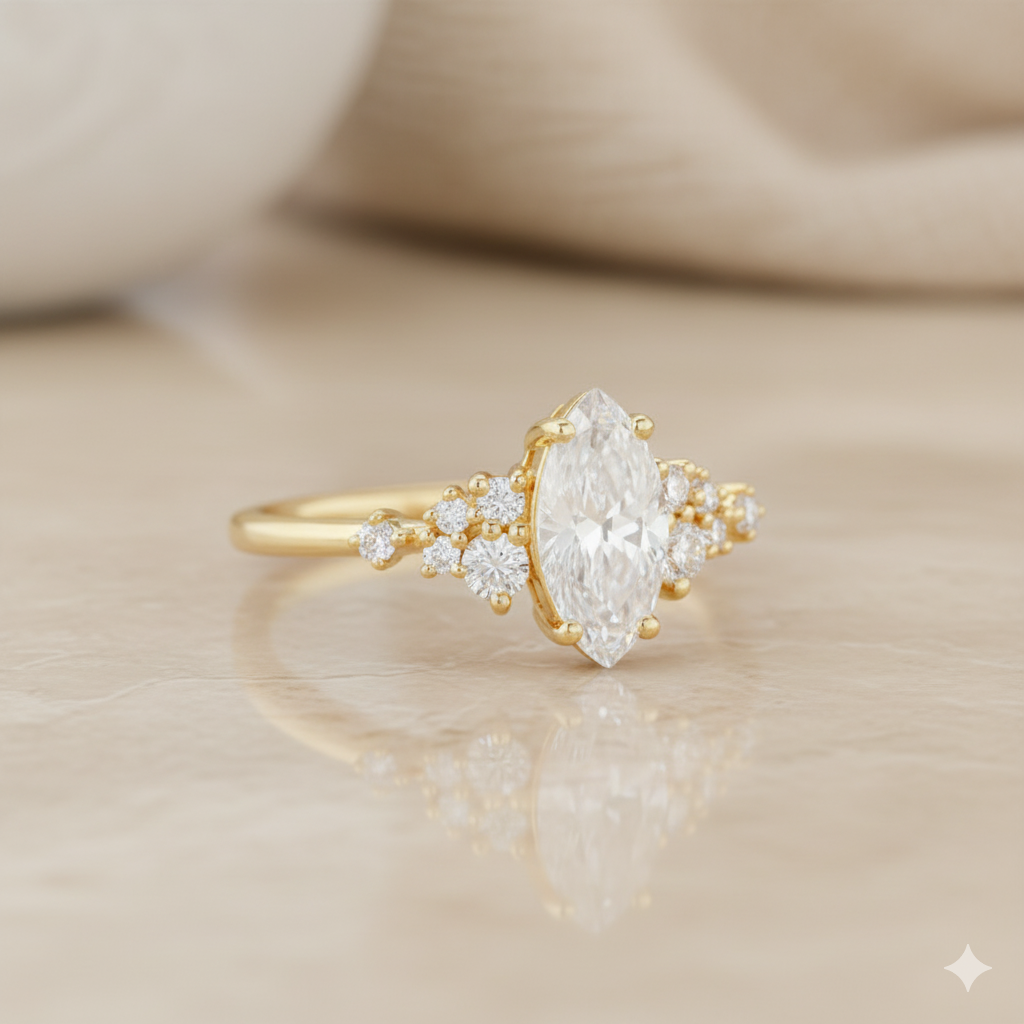 1.20 ct Marquise Cut Moissanite Engagement Ring Vintage Cluster Design