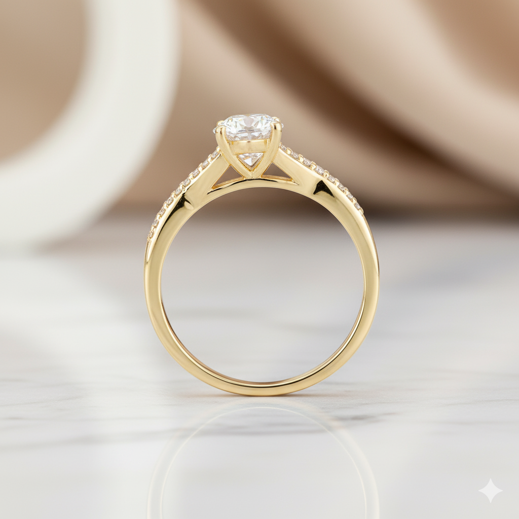 1.08ct Marquise Moissanite Engagement Ring • Rose Gold Split Shank Diamond Ring