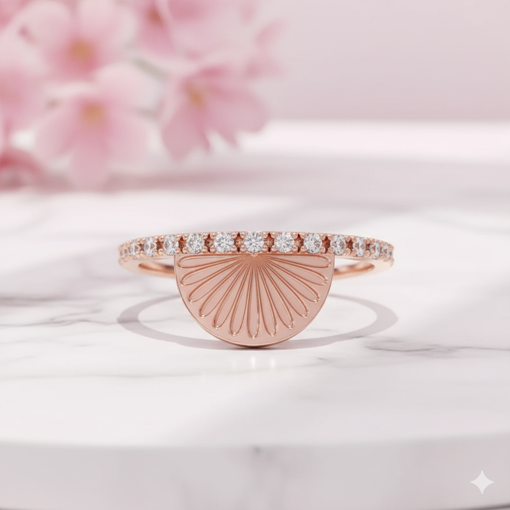 14K Solid Gold Moissanite Sun Ring • Sunburst Half Eternity Band