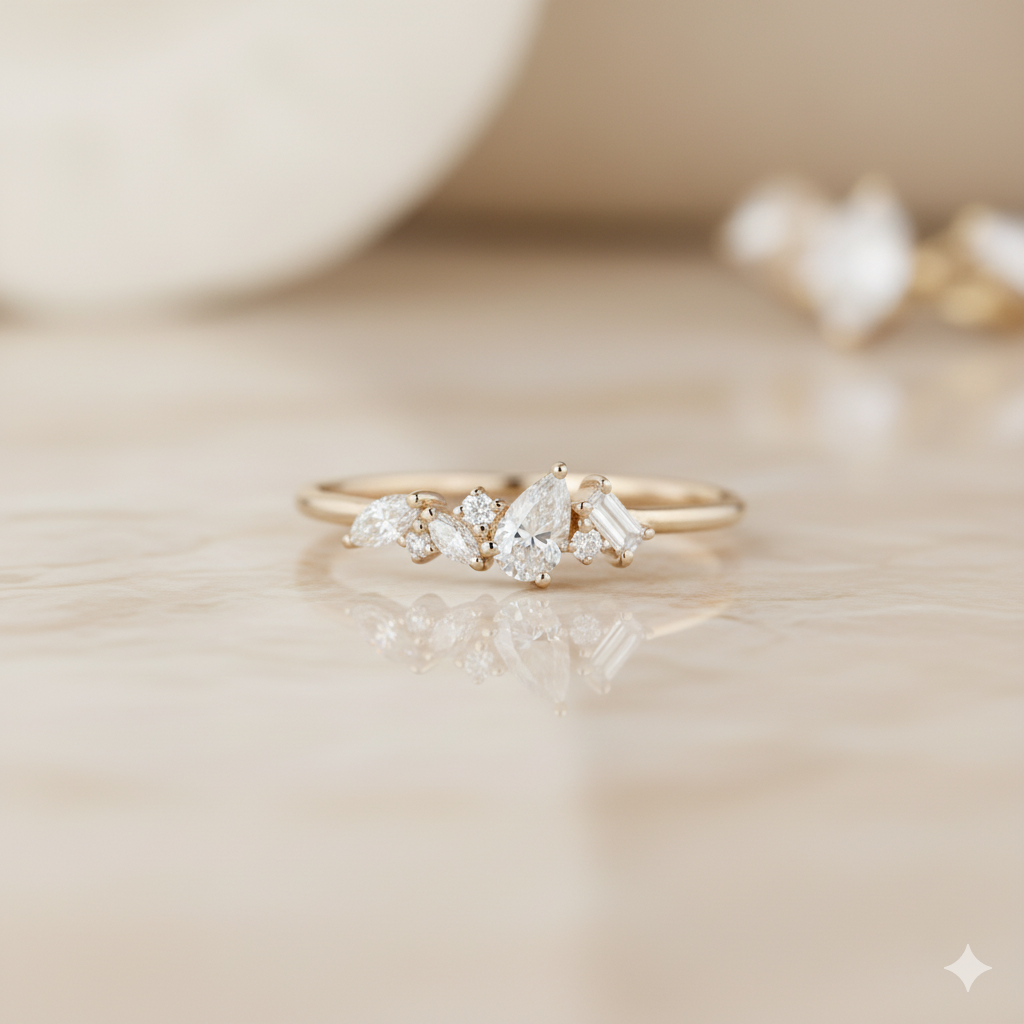 1.180CT Unique Pear Cut Moissanite Engagement Ring