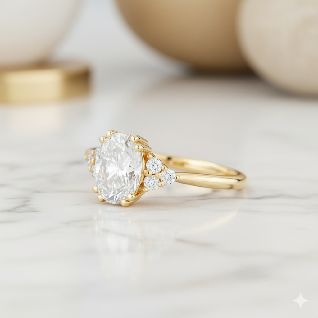 1.400ct Oval Cut Moissanite Cluster Engagement Ring