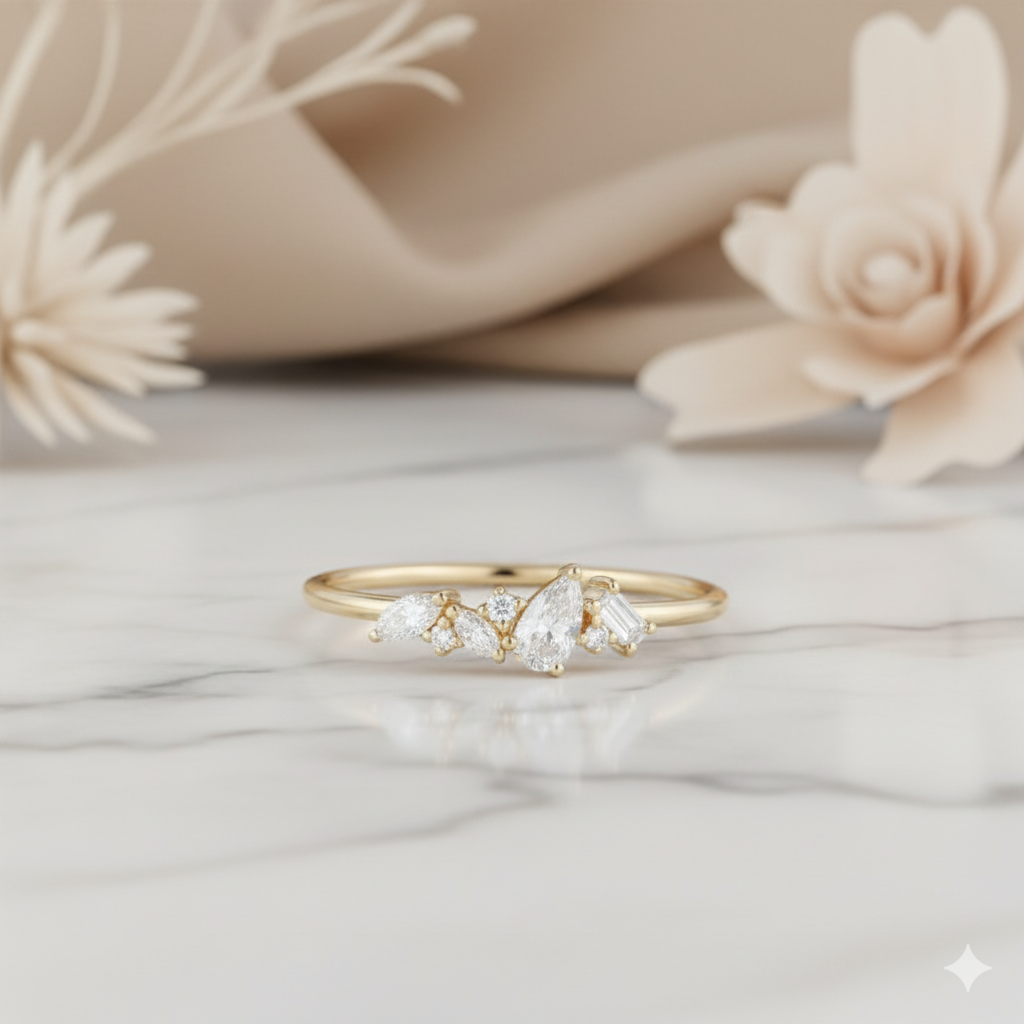 1.180CT Unique Pear Cut Moissanite Engagement Ring