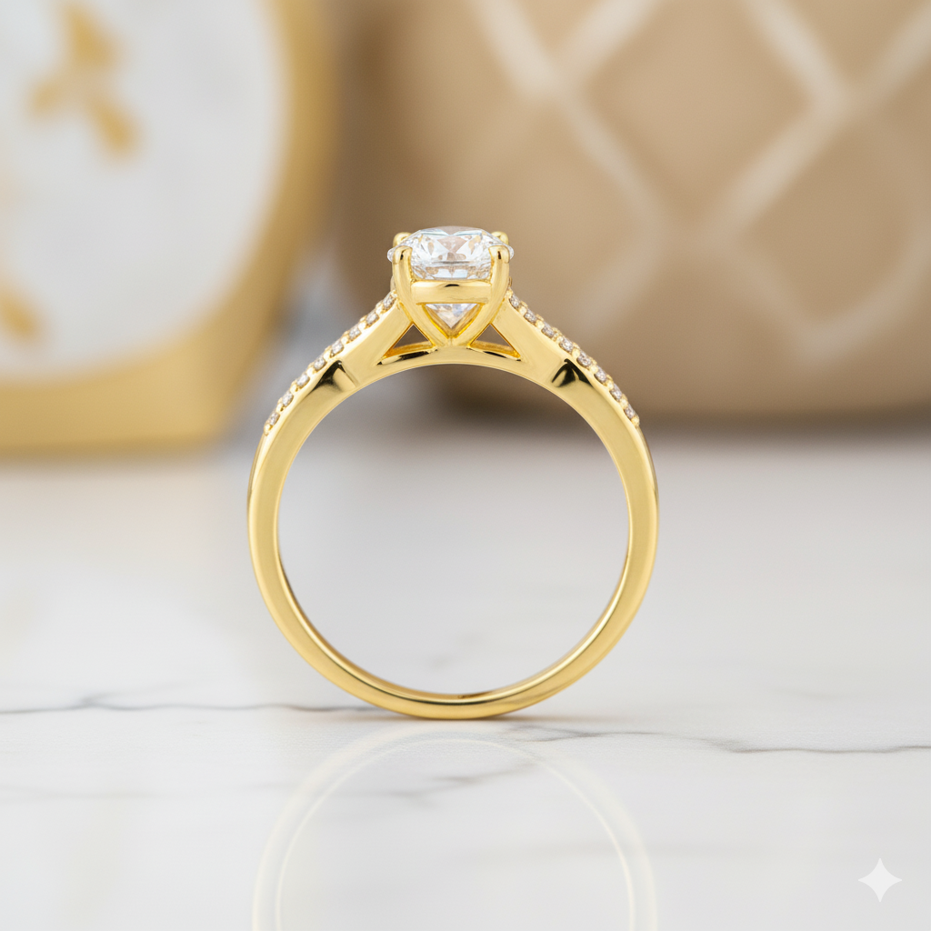 2.50CT Oval Cut Moissanite Engagement Ring • Dainty Twist Split Shank Ring