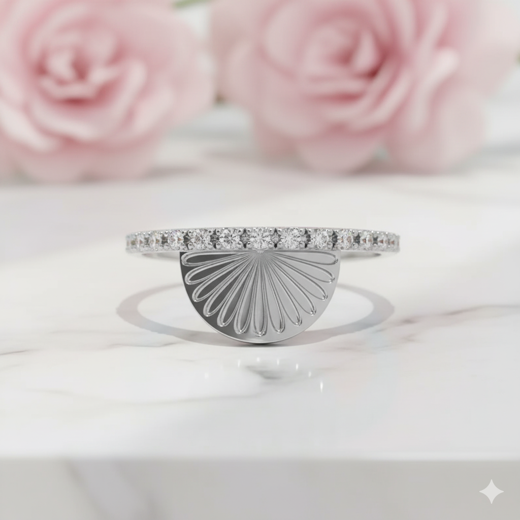 14K Solid Gold Moissanite Sun Ring • Sunburst Half Eternity Band