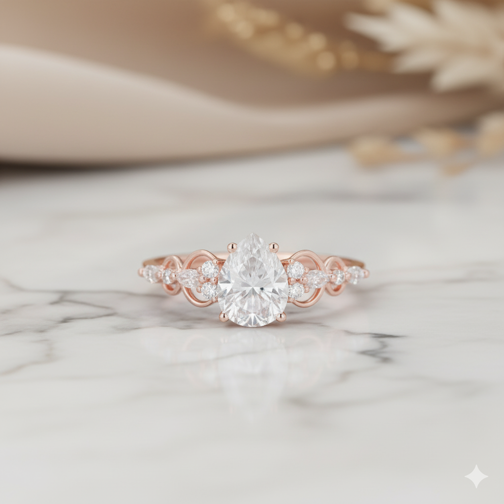 1.460CT Pear Shaped Moissanite Engagement Ring  Vintage Infinity Twist Diamond Ring