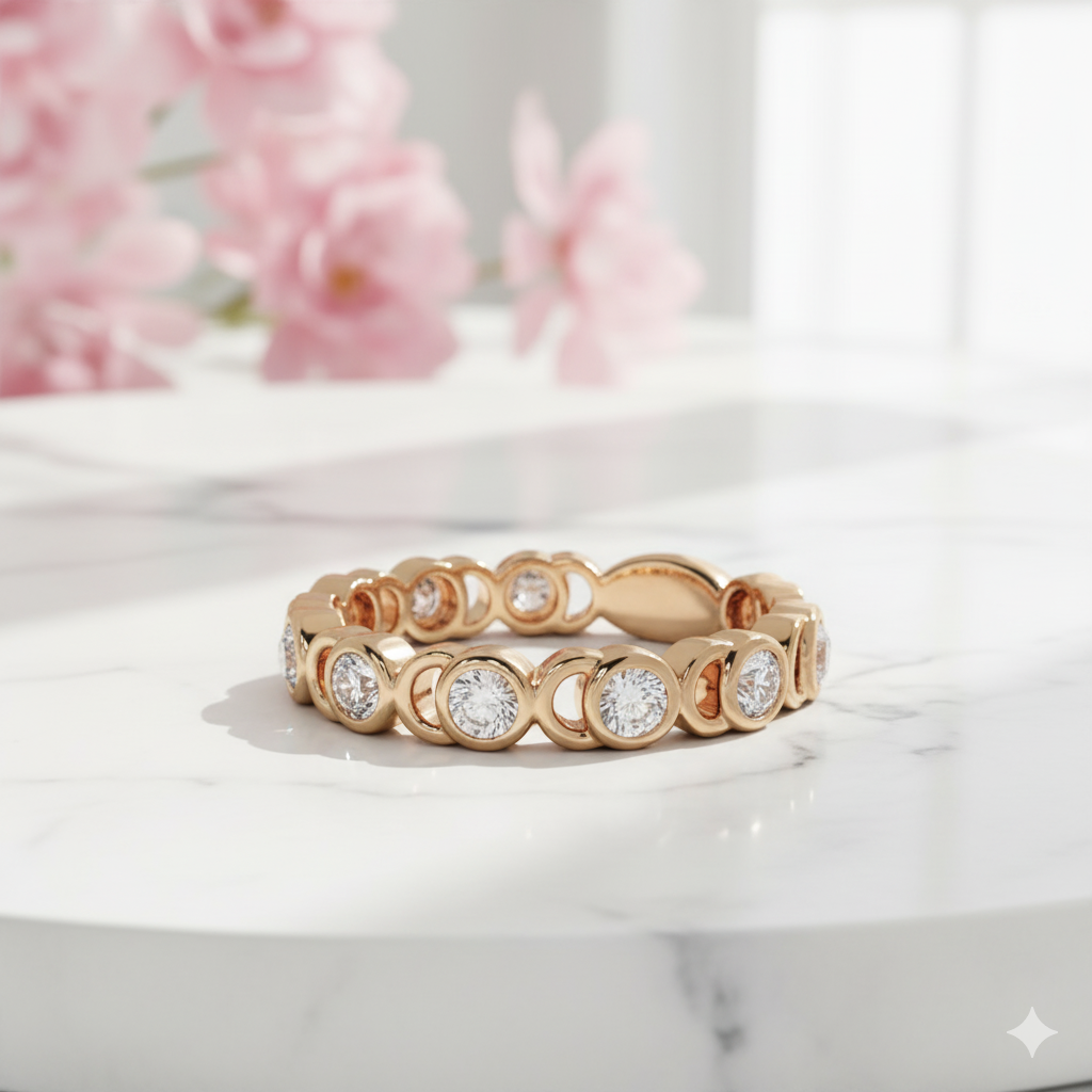 Moissanite Eternity Band • 14K 18K Solid Gold Bezel Set Wedding Ring