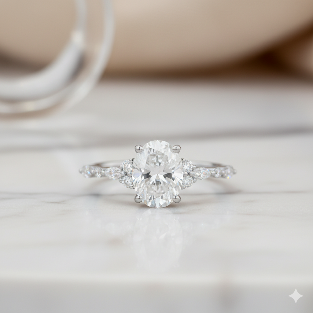 2.210CT Oval Moissanite Engagement Ring Vintage Marquise Diamond Accented Ring