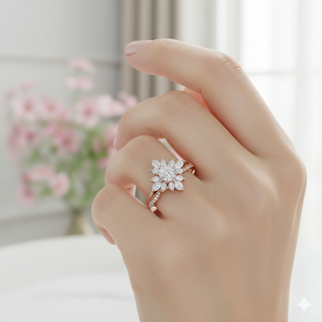 1.10 Ct Oval Cut Moissanite Bridal Ring Set • Vintage Marquise Cluster Engagement Ring