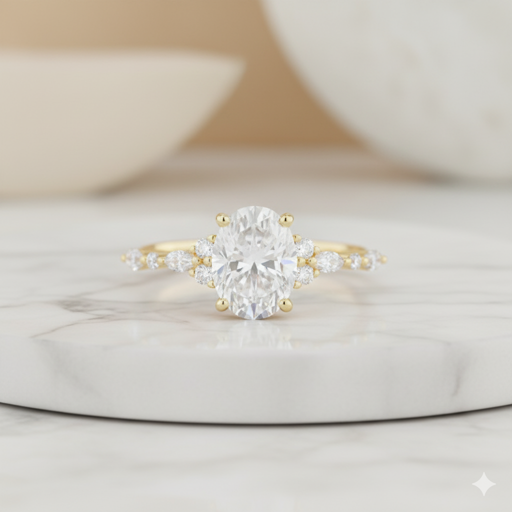 2.210CT Oval Moissanite Engagement Ring Vintage Marquise Diamond Accented Ring