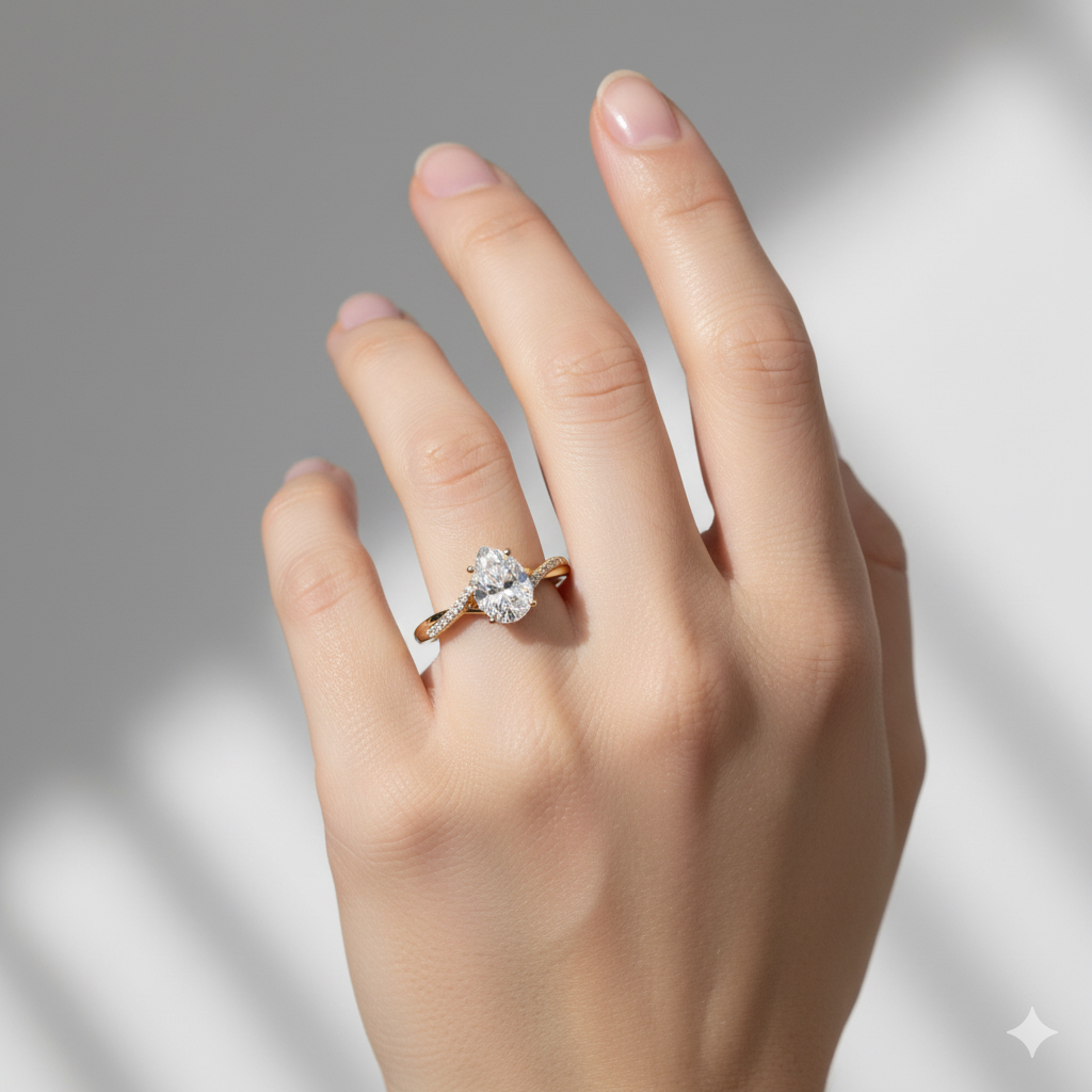 1.330ct Unique Pear-Shaped Moissanite Engagement Ring 14K Solid Yellow Gold