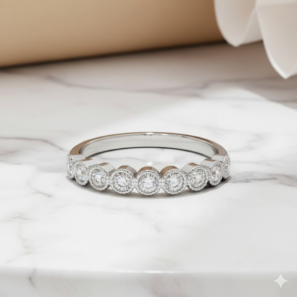 14K Solid Gold Moissanite Half Eternity Wedding Band Stackable Ring