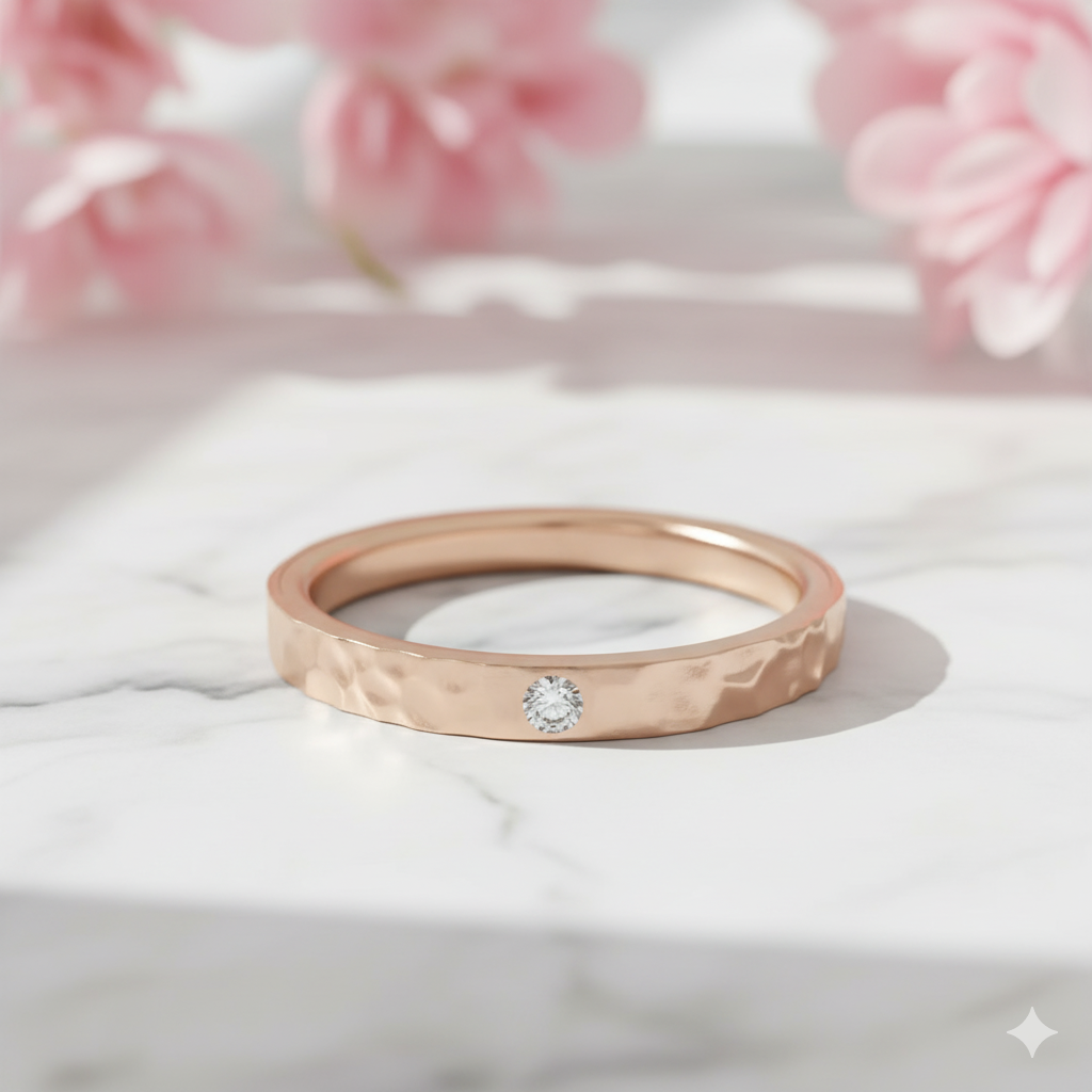 Wedding Band Women • Moissanite Ring • Minimalist Textured Gold Band