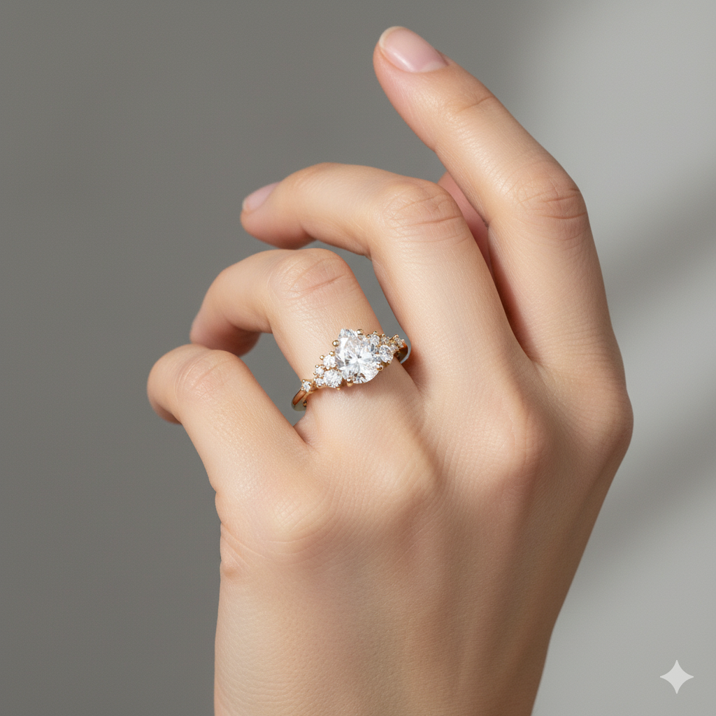 1.450ct Pear Shaped Moissanite Engagement Ring • Vintage Yellow Gold Cluster Ring