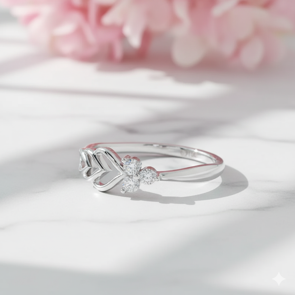 14K Solid Gold Leaf Moissanite Ring Floral-Inspired • Dainty Band