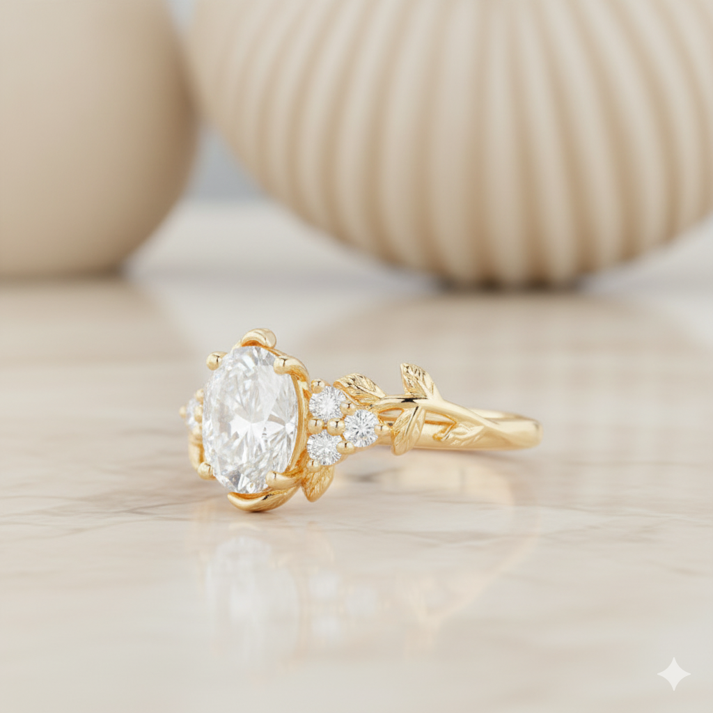 1.450ct Unique Oval Cut Moissanite Engagement Ring