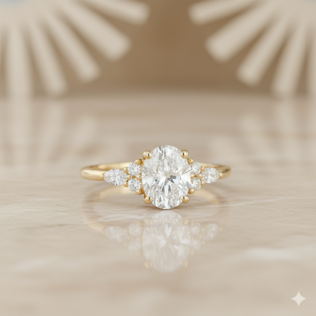 1.490ct Oval Moissanite Engagement Ring 14K Solid Gold