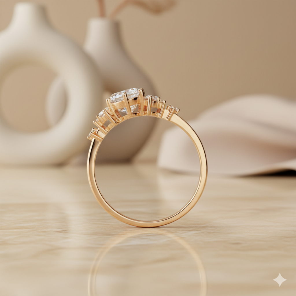 1.20 ct Round Moissanite Cluster Engagement Ring 14K Yellow Gold