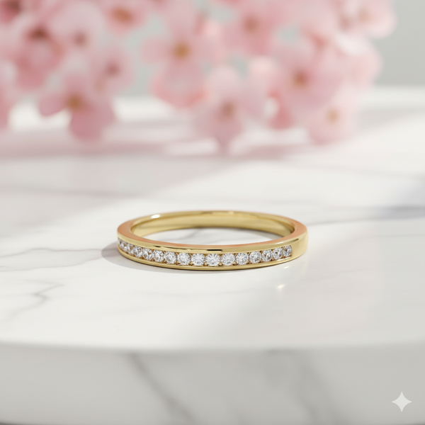 Moissanite Half Eternity Ring • 14K Gold Stacking Wedding Band