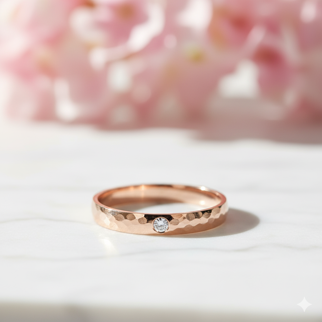 Wedding Band Women • Moissanite Ring • Minimalist Textured Gold Band