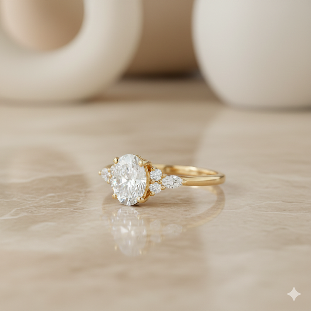 1.490ct Oval Moissanite Engagement Ring 14K Solid Gold