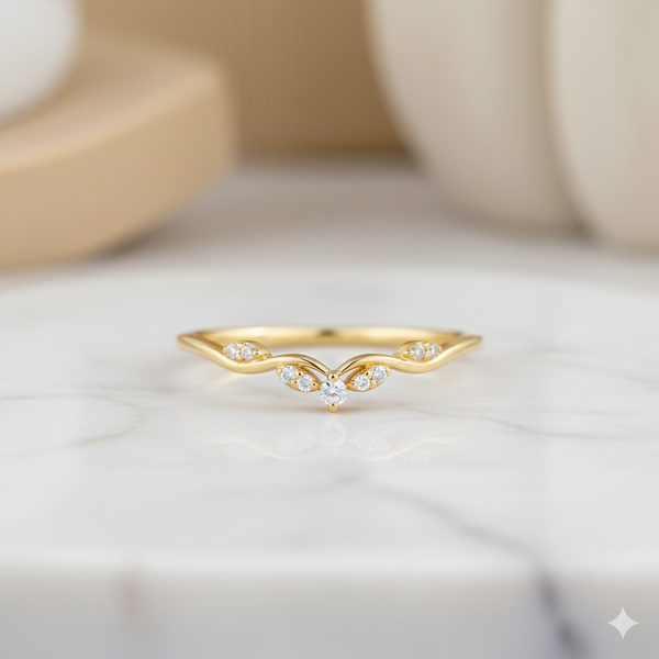 14K Solid Gold Moissanite Curved Wedding Band