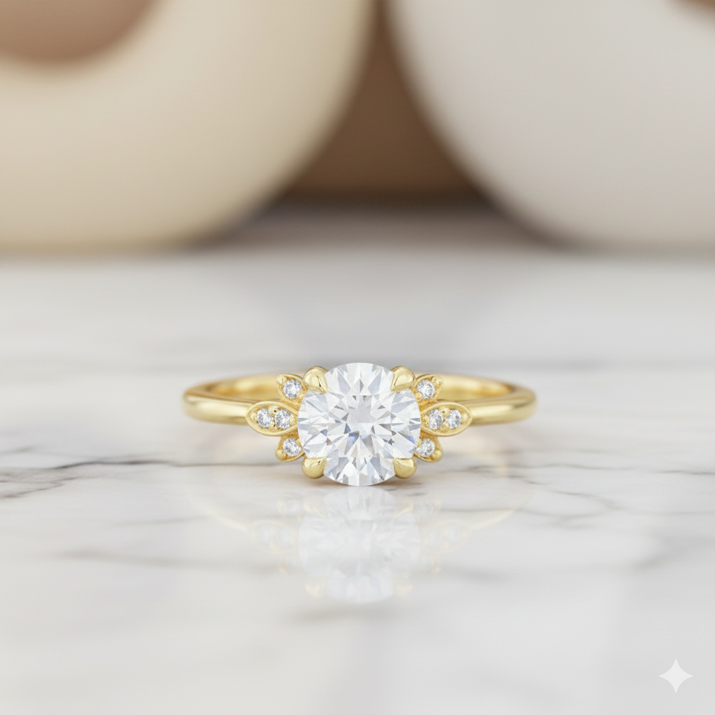 1.04ct Vintage Moissanite Engagement Ring • 14K Rose Gold Leaf Diamond Cluster