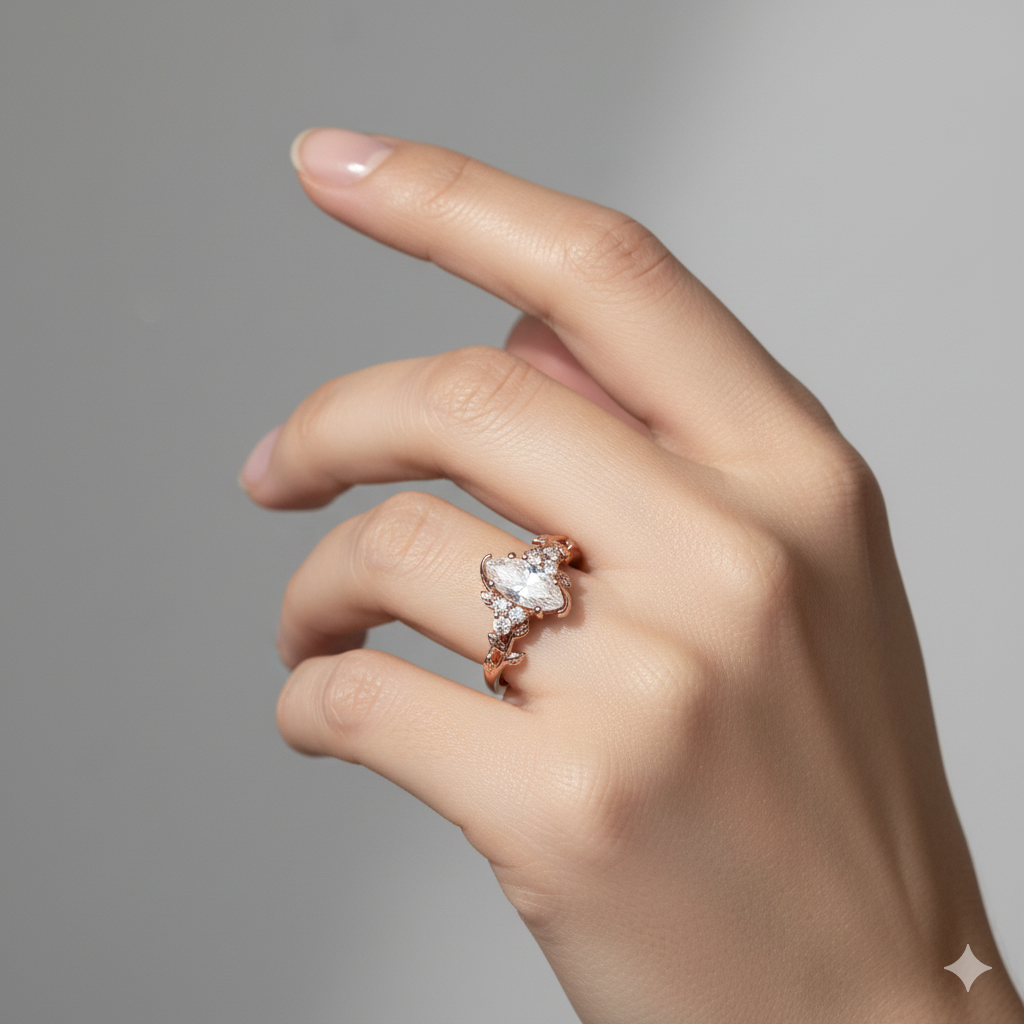 1.200ct Marquise Cut Moissanite Engagement Ring