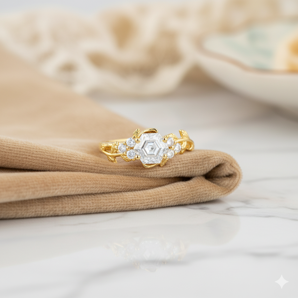 1.20 ct Hexagon Cut Moissanite Engagement Ring