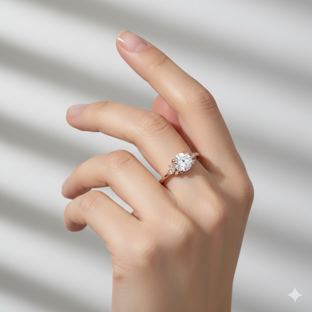 1.04ct Vintage Moissanite Engagement Ring • 14K Rose Gold Leaf Diamond Cluster