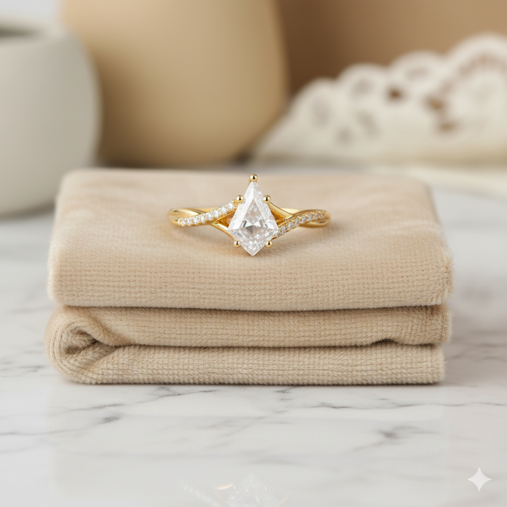 1.330ct Kite Shaped Moissanite Engagement Ring • Unique Twist Split Shank Ring