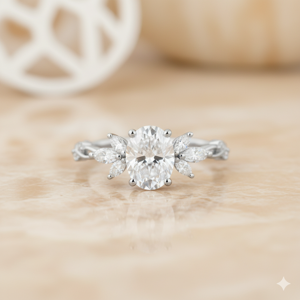 1.500CT Unique Oval Cut Moissanite Engagement Ring 14k Yellow Gold