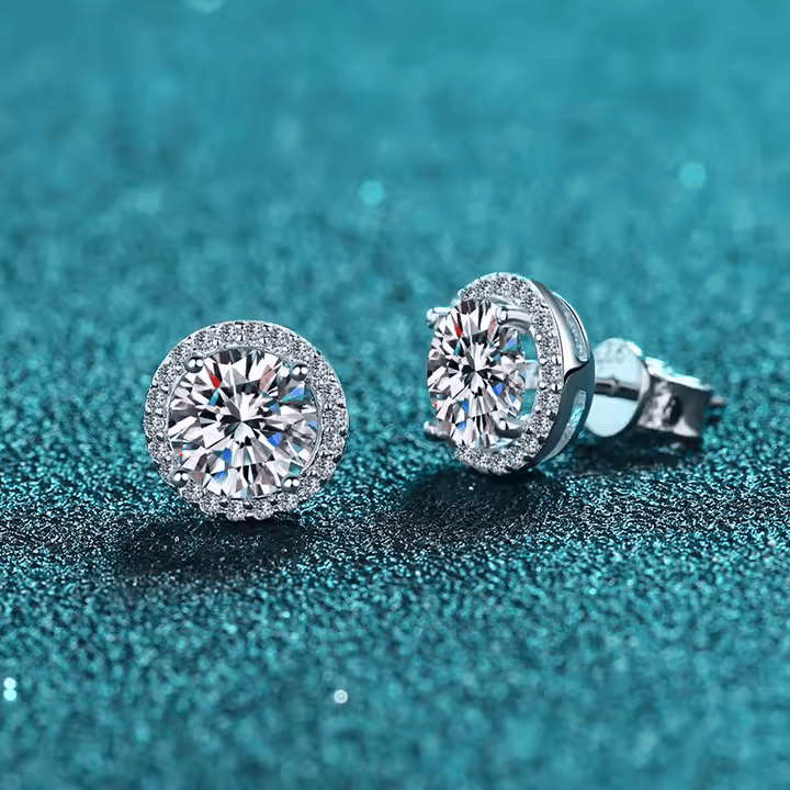 2.00 Ct Halo Diamond Studs With Screw Backs White Gold Moissanite