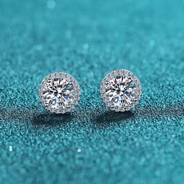 2.00 Ct Halo Diamond Studs With Screw Backs White Gold Moissanite