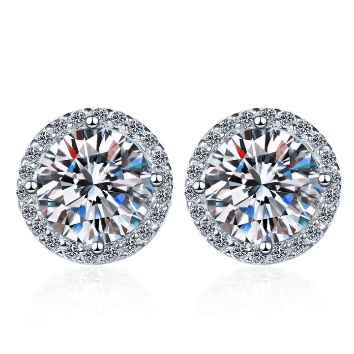 2.00 Ct Halo Diamond Studs With Screw Backs White Gold Moissanite