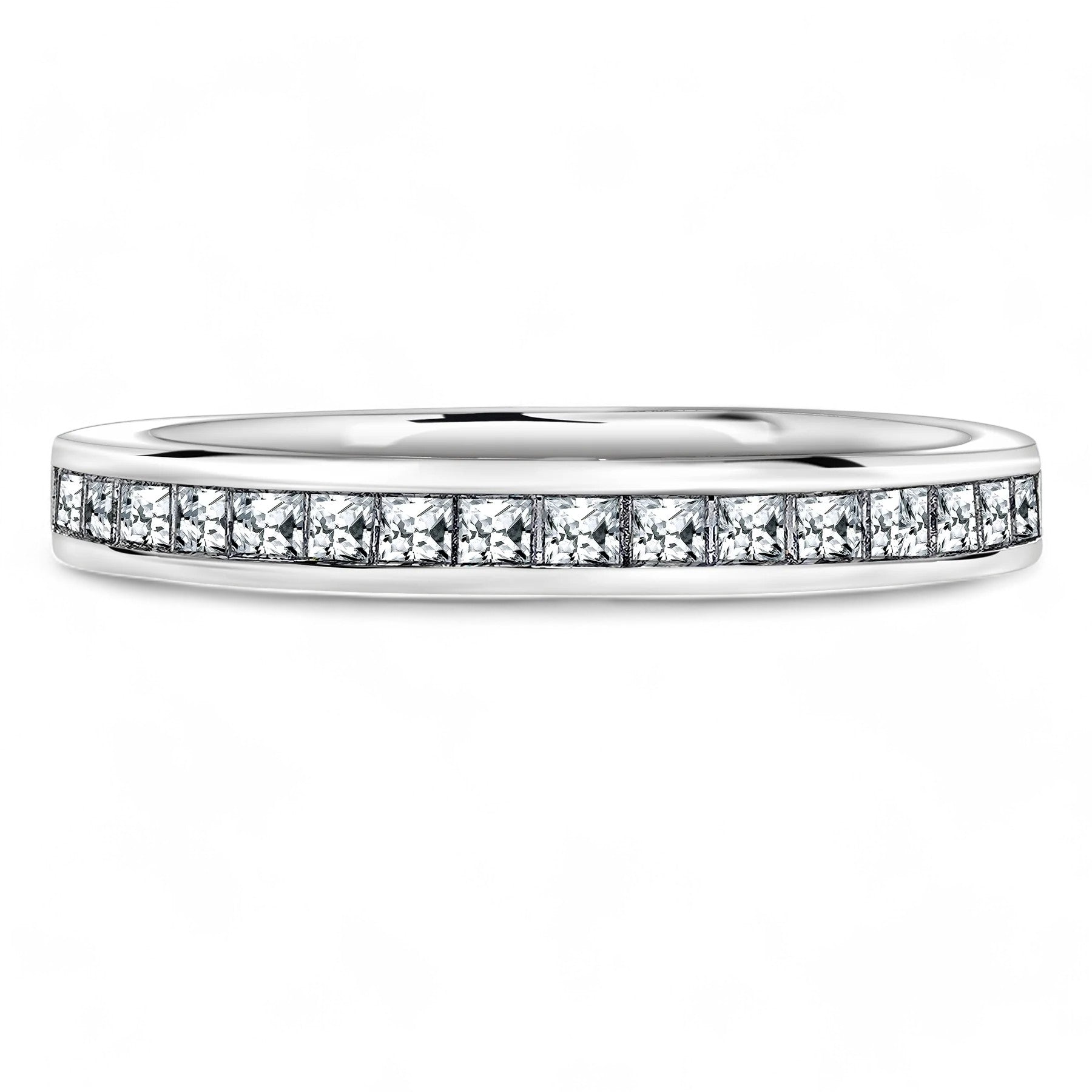 0.250Ct Princess Cut MOISSANITE Channel Set Wedding Band Solid 14K White Gold