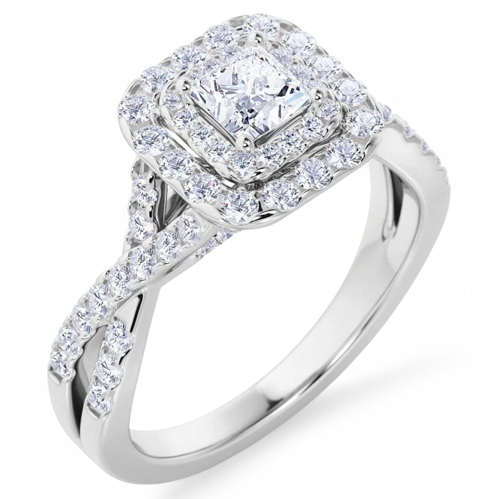 1.20 CT Princess Cut Halo Moissanite Engagement Ring