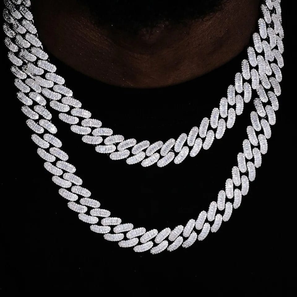 12mm Baguette Cuban Link Chain Necklace