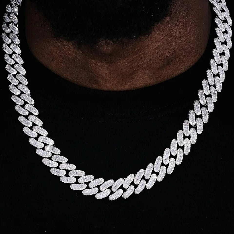 12mm Baguette Cuban Link Chain Necklace