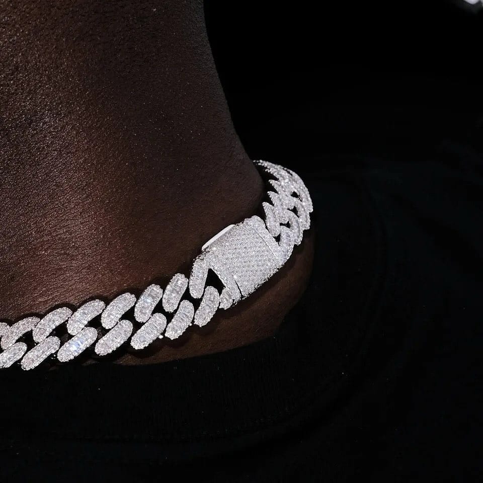 12mm Baguette Cuban Link Chain Necklace