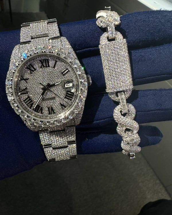 R Moissanite Diamond Watch | Moissanite watch | Custom Made diamond watch & Bracelet set W 198