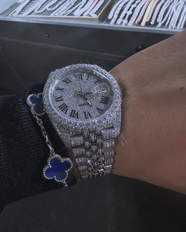 R Moissanite Diamond Watch | Moissanite watch | Custom Made diamond watch & Bracelet set W 218
