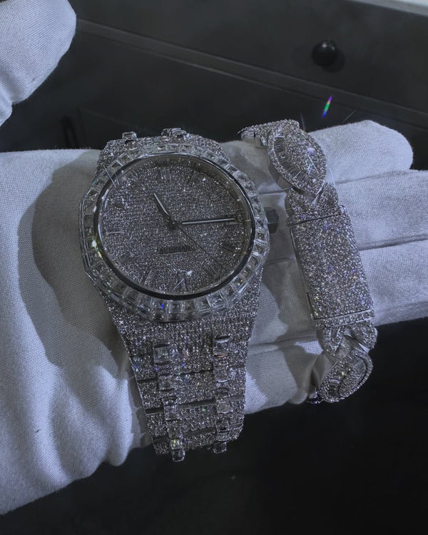 A Moissanite Diamond Watch | Moissanite watch | Custom Made diamond watch & Bracelet set W 219