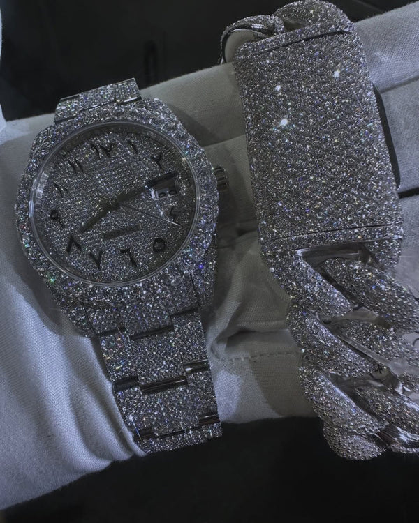 R Moissanite Diamond Watch | Moissanite watch | Custom Made diamond watch | Watch & Bracelet set W 220
