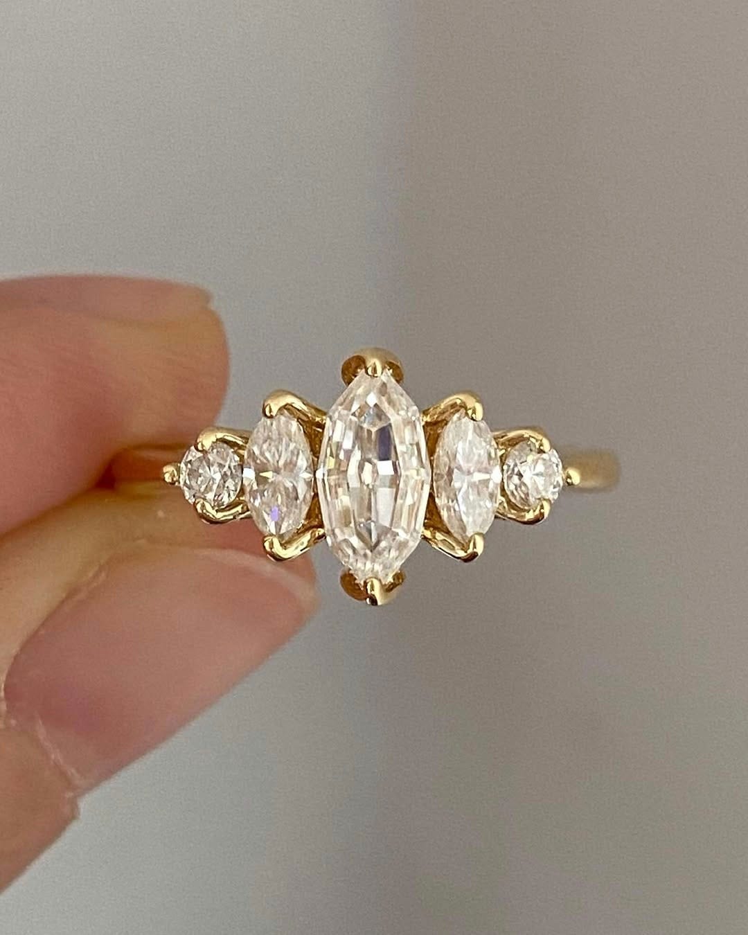 Marquise Cut Moissanite Five Stone Engagement Ring